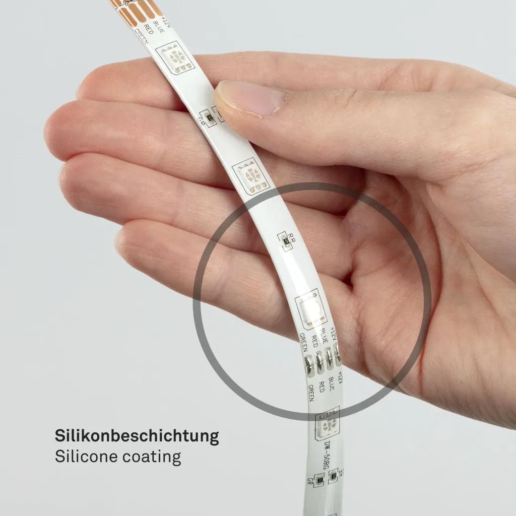 RGB-LED-Band, 3m, 90 RGB-LEDs, Netzgerät 1A, flexibel, selbstklebend, universell kürzbar