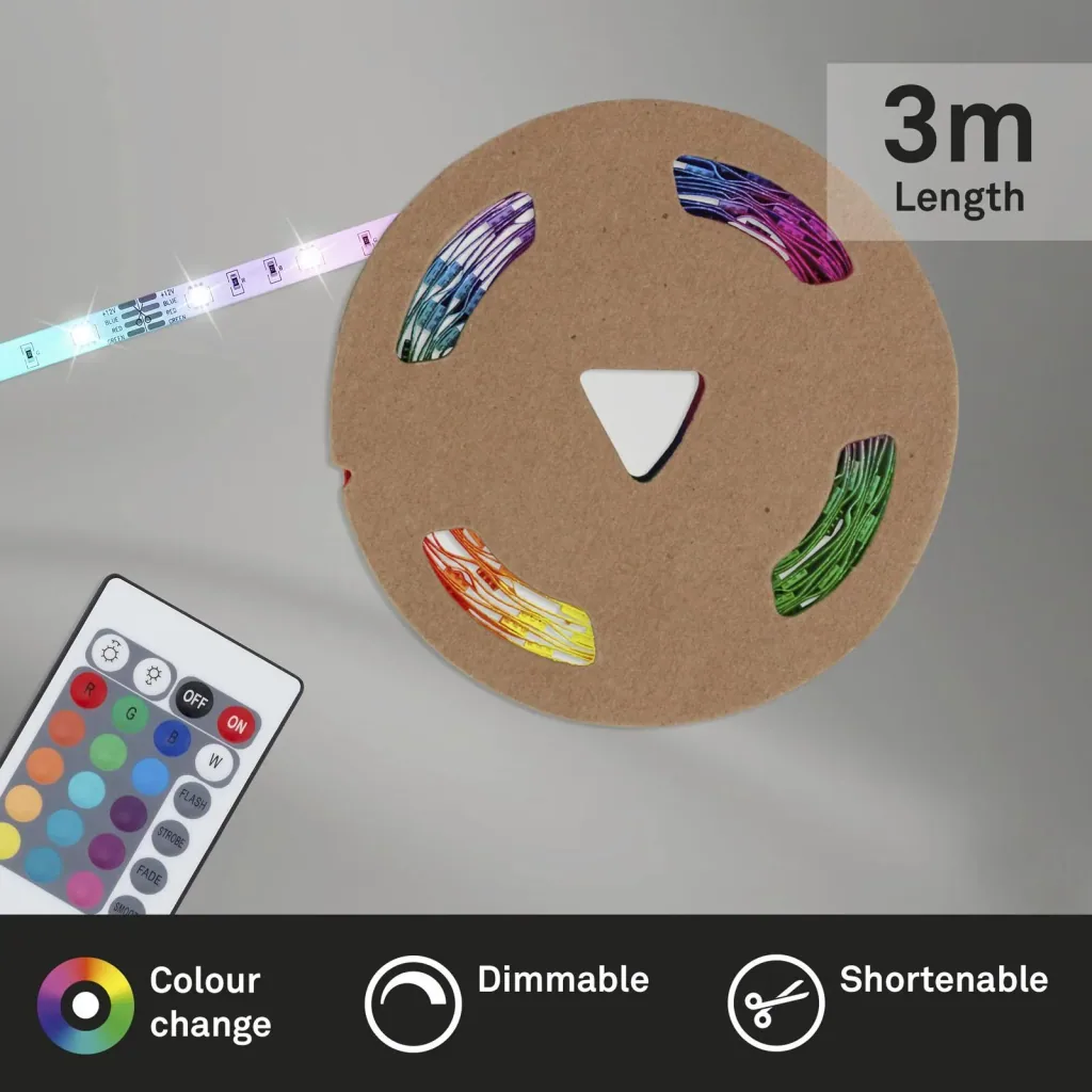 RGB-LED-Band, 3m, 90 RGB-LEDs, Netzgerät 1A, flexibel, selbstklebend, universell kürzbar