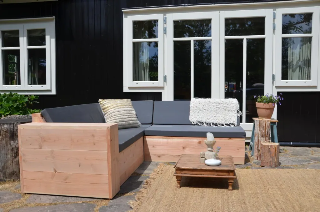 Lounge-Set haltbares Douglasie-Holz komplett# Sofa, Stühle, Tisch und Outdoor-Kissen