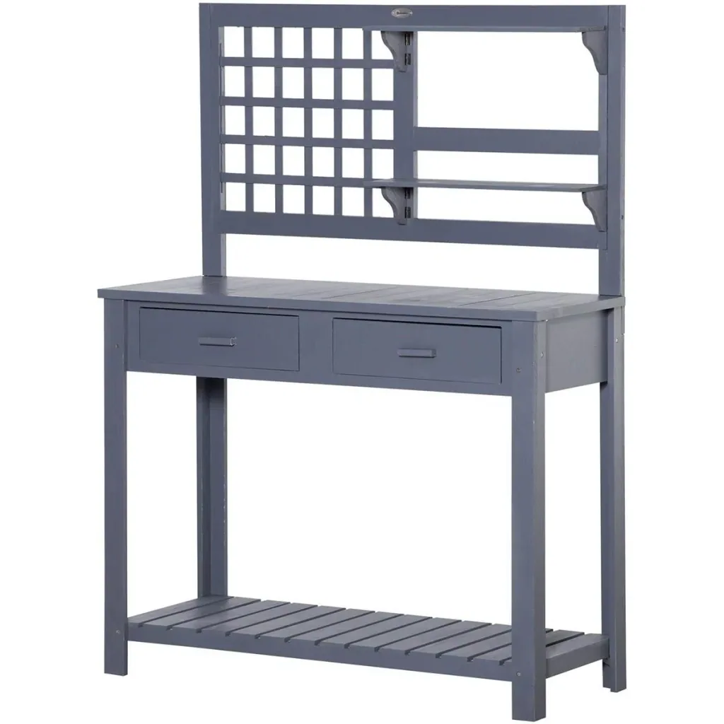 Pflanztisch Gartentisch mit 2 Schubladen Holzpflanzentisch für Garten Terrasse grau 105 x 42 x 141,5 cm