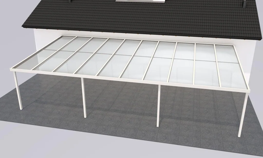 Terrassendach Premium, weiß, 10140 x 5060 mm - Acryl Stegplatten 16mm, bronze