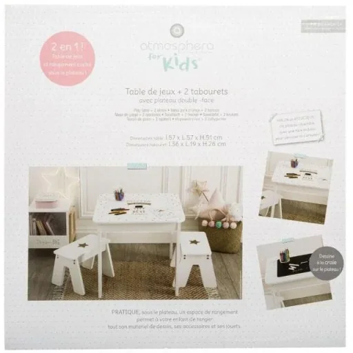 NL Kindertisch mit 2 Hockern - Weiß - 57x57x51 cm