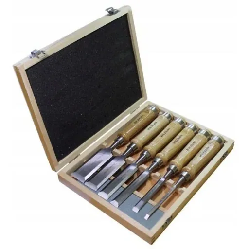 Profi-Holzmeißel-Set 6-teilig - HSS-Qualität - 6 t/m 38 mm - in Holzaufbewahrungsbox