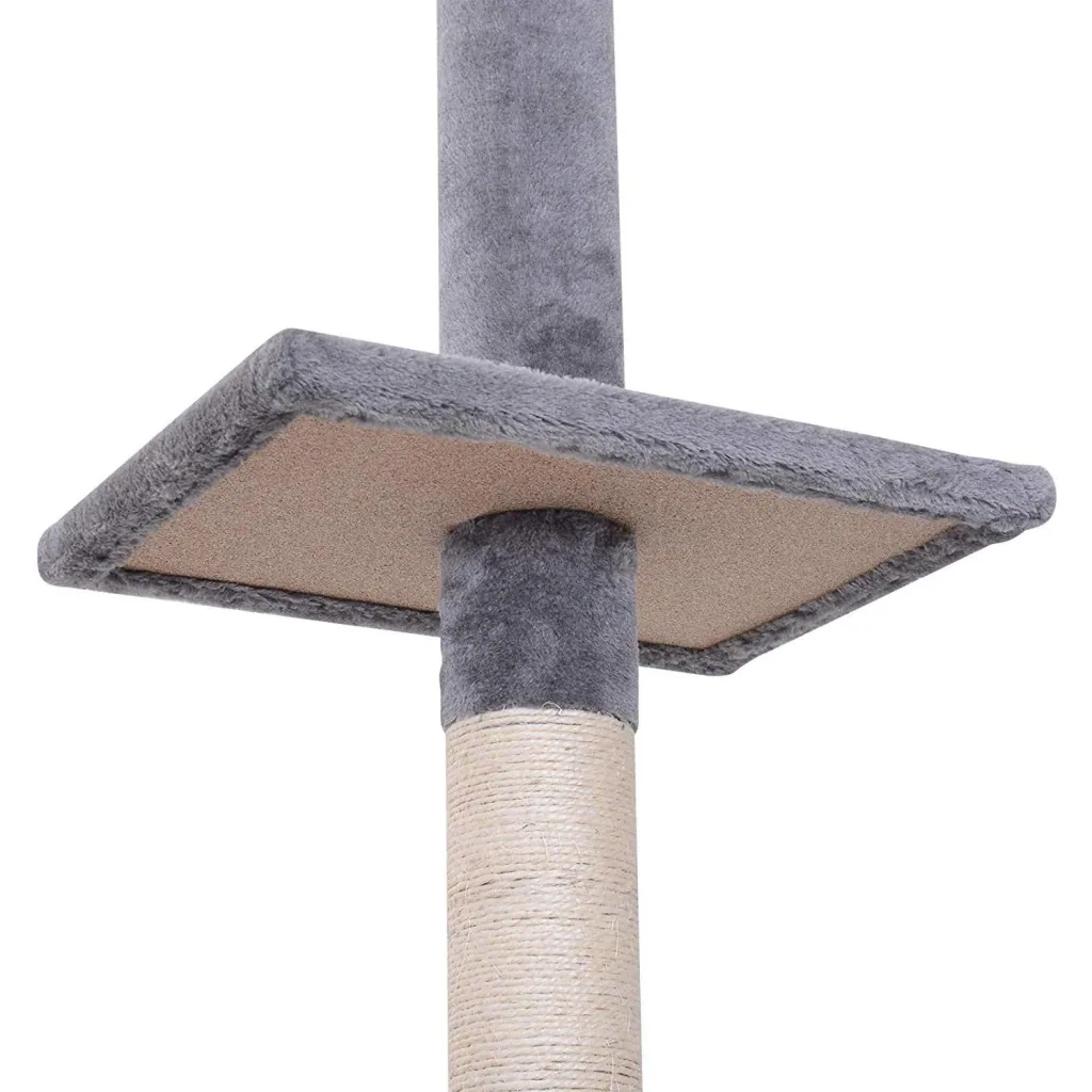 Kratzbaum Kletterbaum Spielbaum Katzenkratzturm deckenhoch höhenverstellbar Holz+Sisal+Plüsch Grau 40x30x(230 260) cm