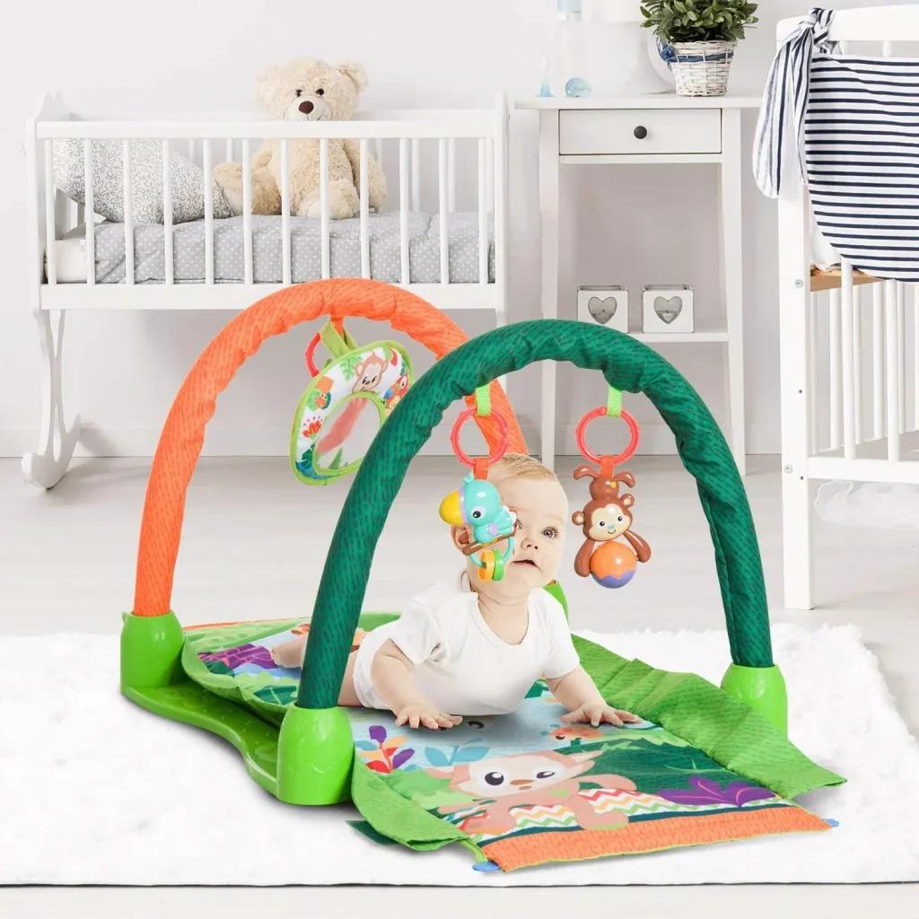 Kinderteppich Tiere Krabbeldecke 2 Spielbögen Grün+Orange