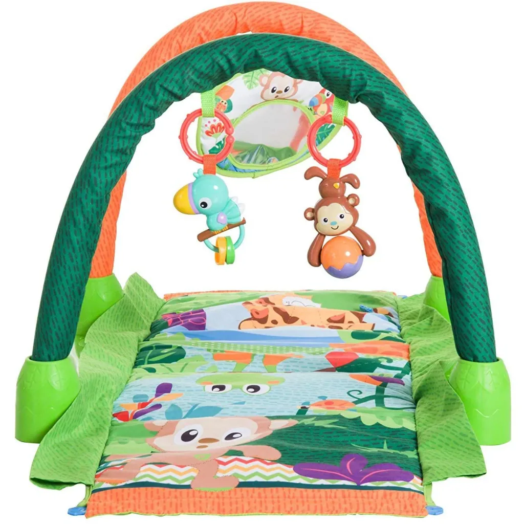 Kinderteppich Tiere Krabbeldecke 2 Spielbögen Grün+Orange