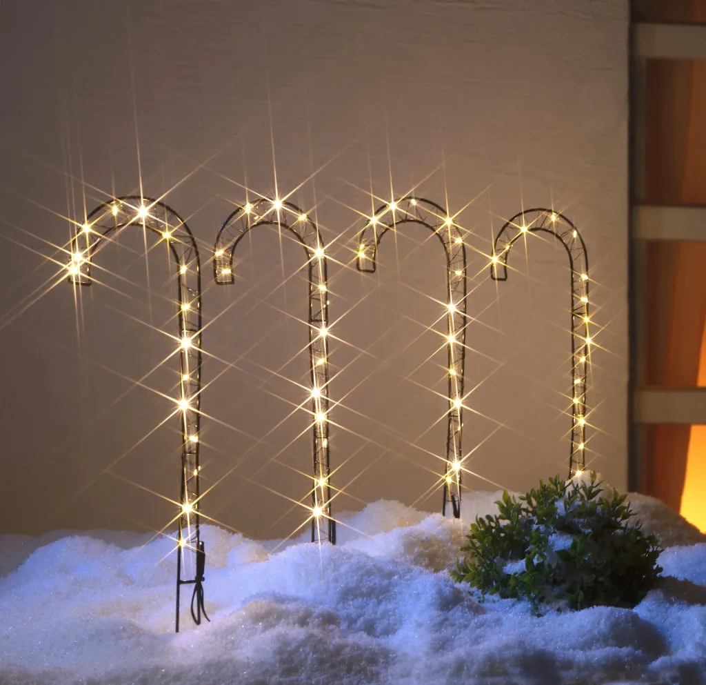 Gartenstecker Zuckerstangen mit LED Lichtdraht, 4 Stück