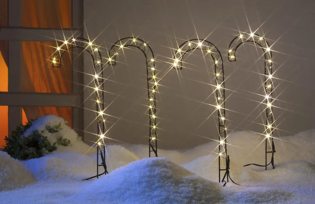 Gartenstecker Zuckerstangen mit LED Lichtdraht, 4 Stück