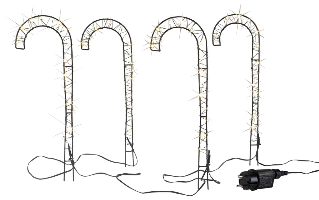 Gartenstecker Zuckerstangen mit LED Lichtdraht, 4 Stück