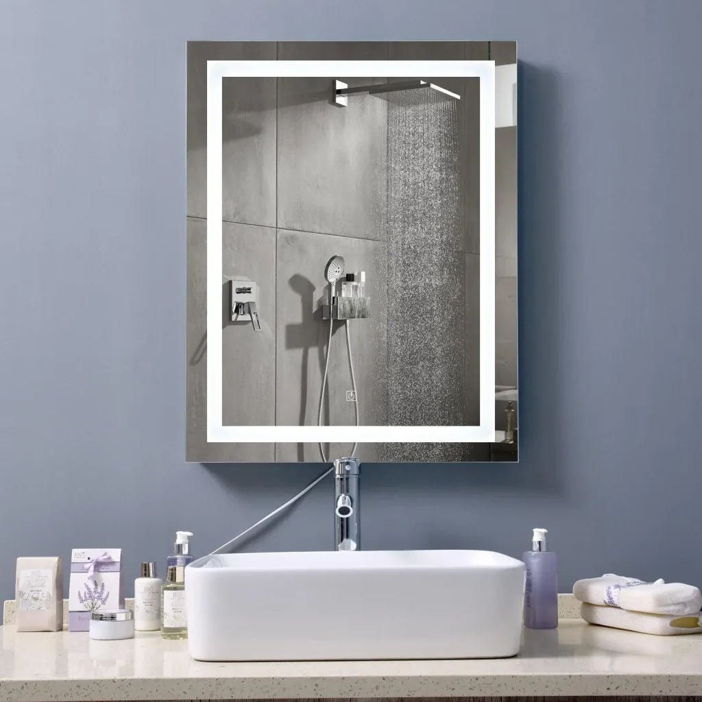 Badezimmerspiegel mit LED-Beleuchtung, weiß