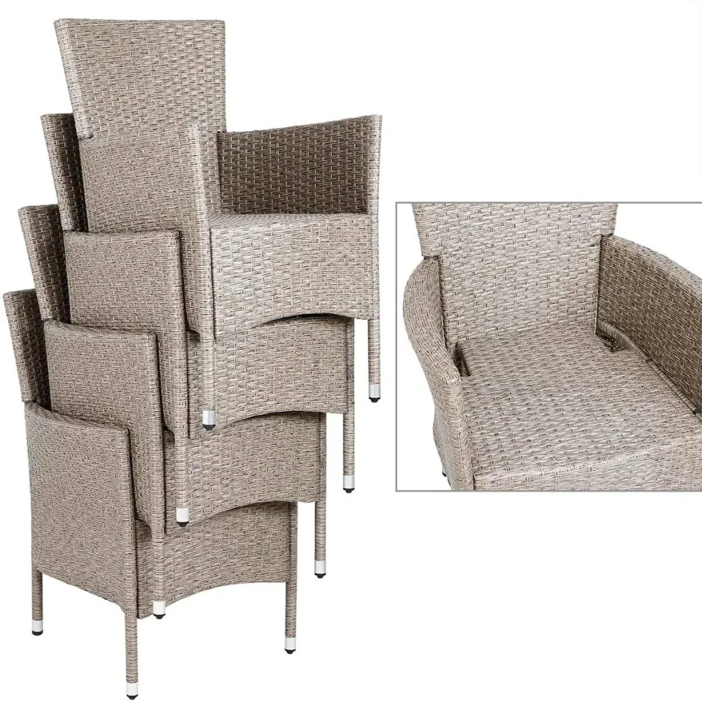 Gartengarnitur 13-teilige stapelbare Polyrattan-Stuhlgarnitur Bali beige