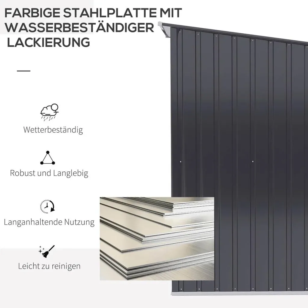 Gerätehaus mit Pultdach 1 x 1 m Metall Gartenhaus Geräteschuppen 0,92 m² verzinkter Stahl Dunkelgrau