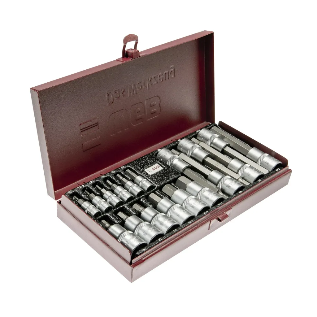 Steckschlüssel-Garnitur mit Bit-Einsätzen 1/4" + 1/2", 18-teilig