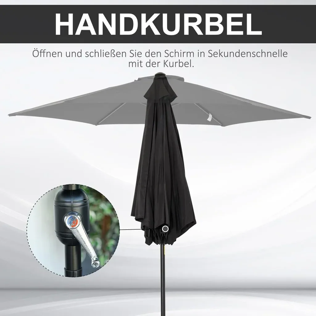 Sonnenschirm mit Handkurbel Schwarz