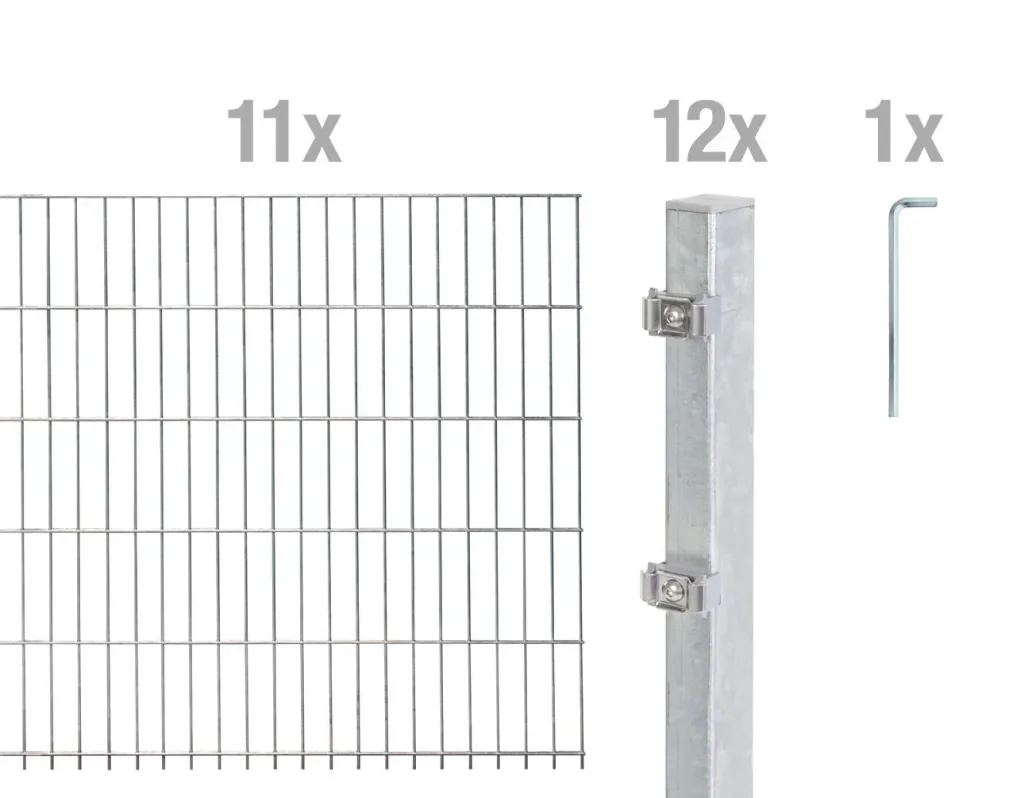 Doppelstabmattenzaun Komplettset, feuerverzinkt, Höhe 120 cm, Länge 22 m