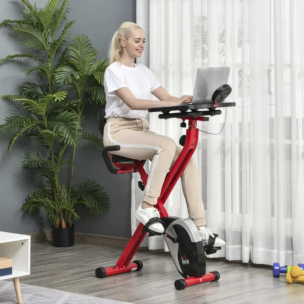 Heimtrainer Fahrradtrainer 1,5 kg Schwungrad Trimmrad mit 8 stufig einstellbarem Magnetwiderstand Rädern Stahl ABS Rot+S