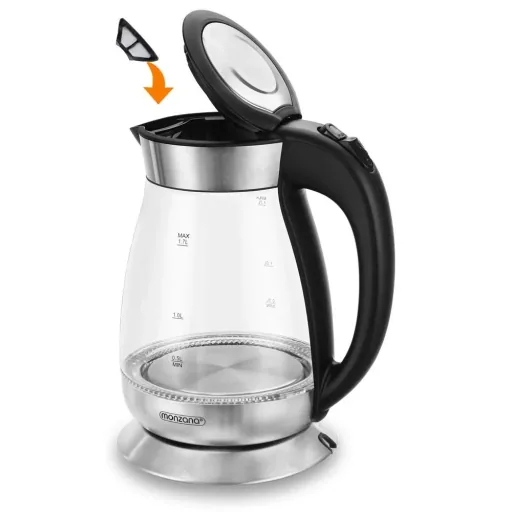Wasserkocher Schwarz/Silber Glas/Edelstahl 1.7L
