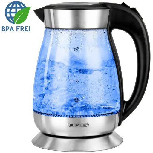 Wasserkocher Schwarz/Silber Glas/Edelstahl 1.7L