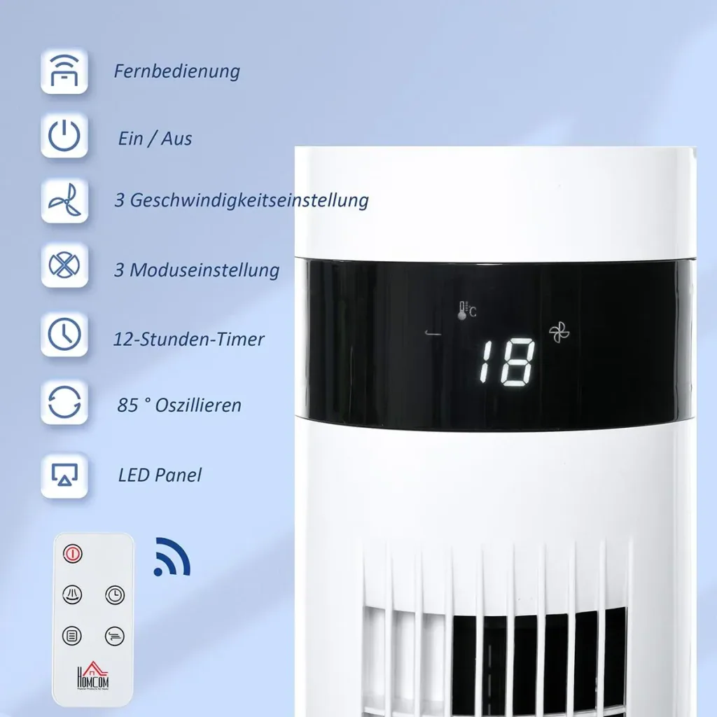 Turmventilator mit Fernsteuerung weiß