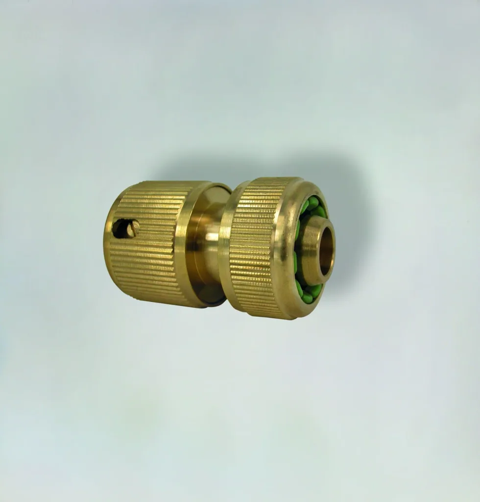 Schlauchanschlussstück aus Messing, Stecksystem für 1/2", mit Wasserstopp
