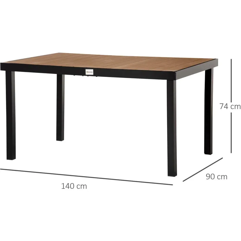 Gartentisch für 6 Personen Aluminium Holz 140cm x 90 cm x 74 cm