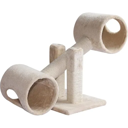 Kratzbaum Katzenbaum Spielbaum Wippe 2 Tunnel mit Loch Beige L67 x B30 x H26 cm
