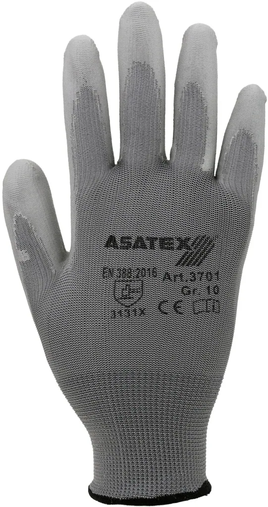 Feinstrickhandschuh mit PU Beschichtung, grau Größe 10