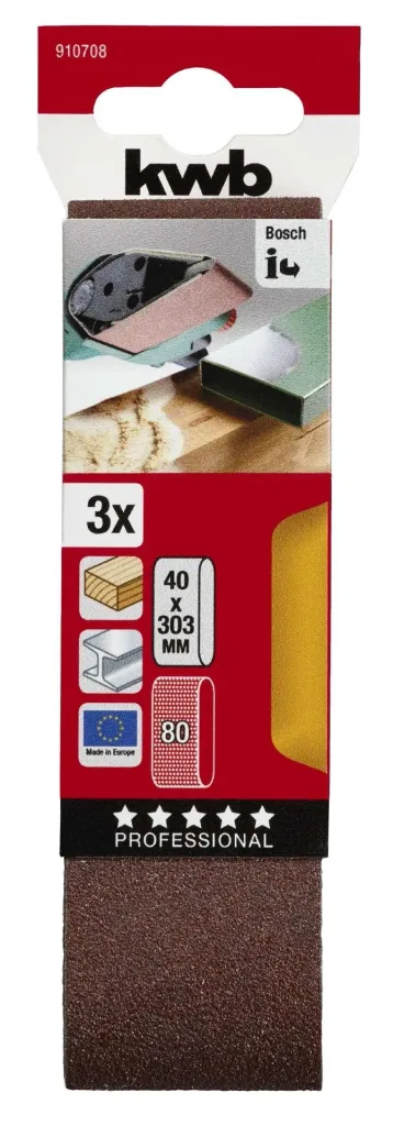 Schleifbänder 40 x 303 mm, K80, 3-er Set