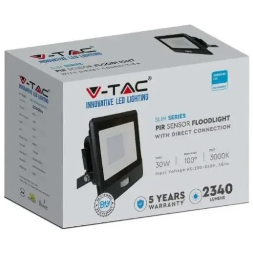 VT-138S LED-Flutlicht mit Sensor - 30 W - 2340 Lm - 3000K - Schwarz
