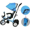 Kinderfahrrad/Dreirädchen - Blau- Schiebestange, klappbare Fußstütze, Korb