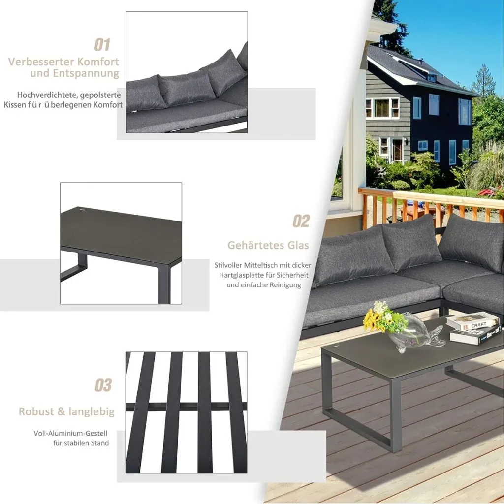 3-tlg. Gartengarnitur Gartenmöbel-Set 4-stufig verstellbar Gartenliege Gartenset Sitzgruppe mit Beistelltisch Sofa mit K