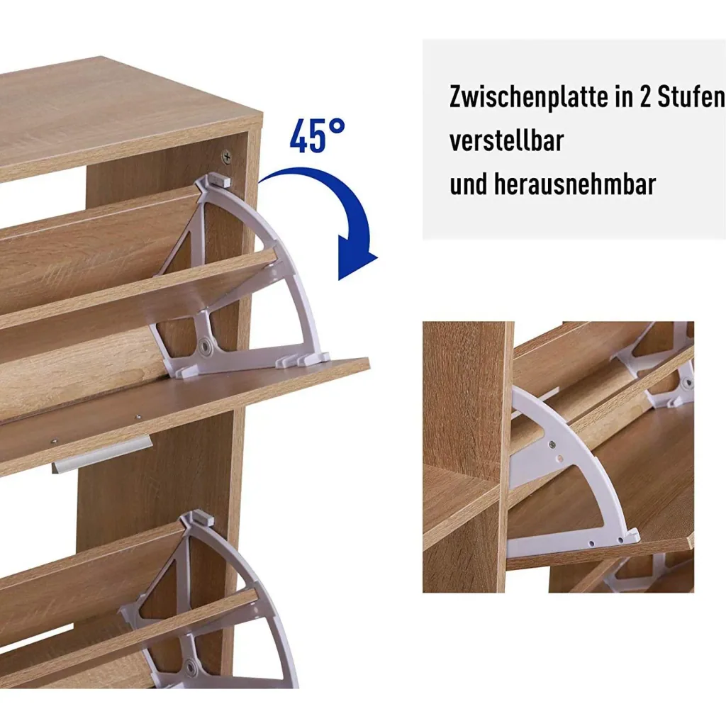 Schuhschrank Schuhregal Schuhkipper Schuhkommode 2 Klappen 20 Schuhe Holz Natur 101,5 x 25,5 x 98 cm