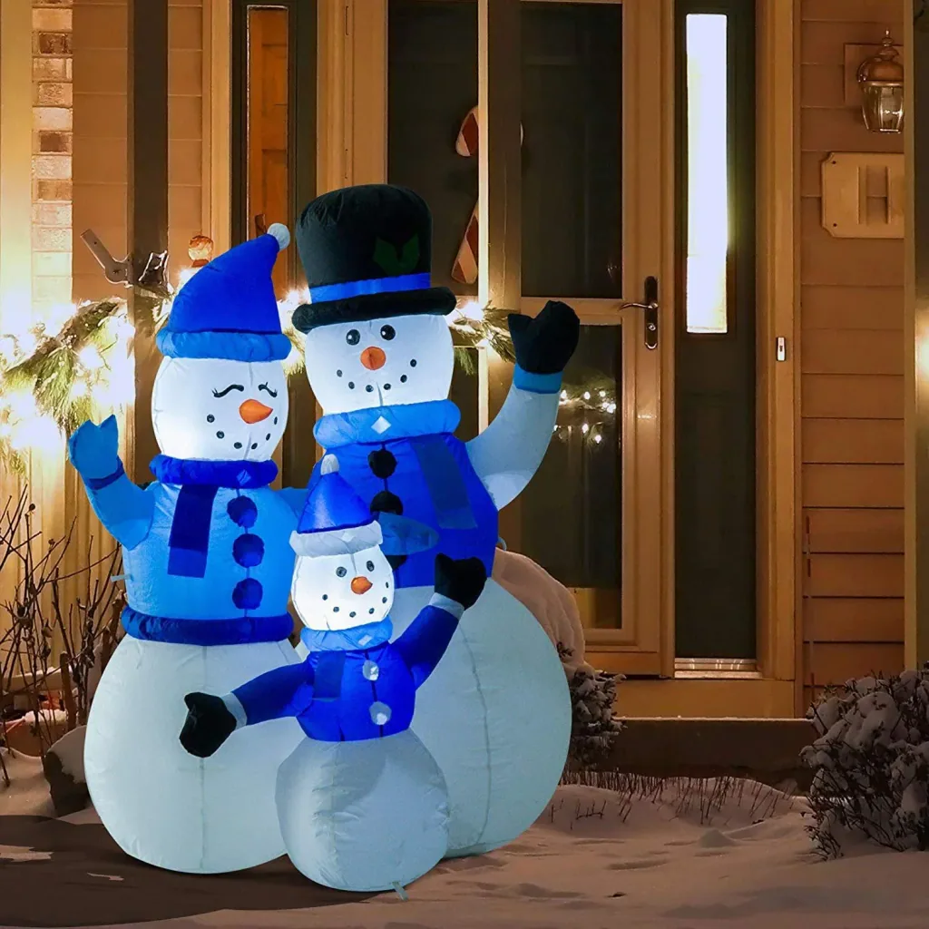 Schneemann Familie Selbstaufblasbare Weihnachtsdeko LED Blau