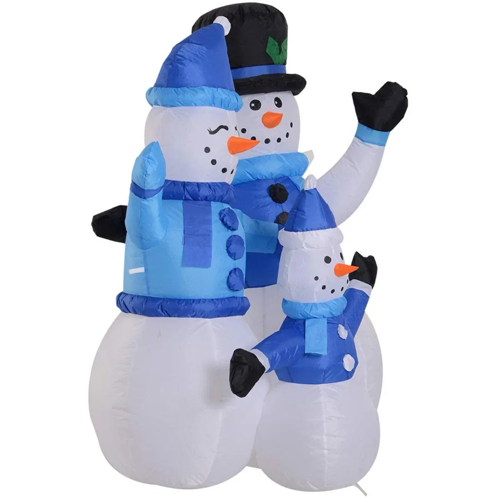 Schneemann Familie Selbstaufblasbare Weihnachtsdeko LED Blau