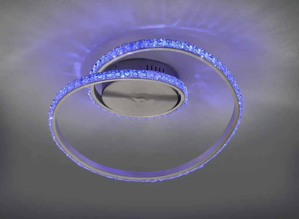 LED-Deckenleuchte RUBIN, 19 W RGBW, 3000K, 1700 lm, Fernbedienung, Alu gebürstet, Kristall-Cover