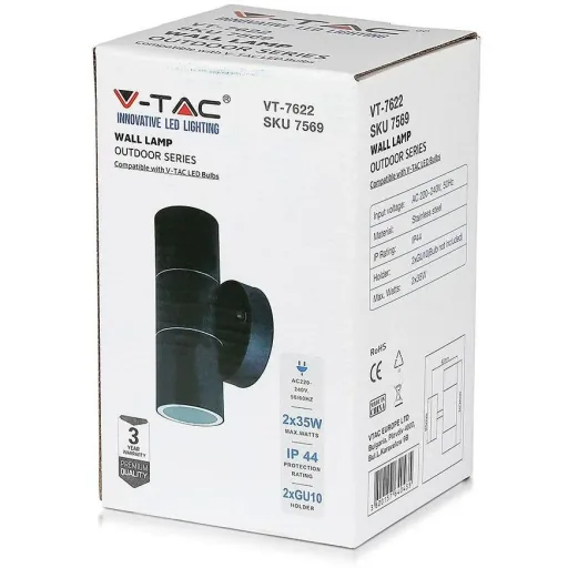 VT-7622 Wandleuchte für den Außenbereich Auf/Ab - GU10 - Edelstahl - Schwarz - IP44