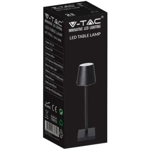 VT-7703 Tischleuchte - 3000K - Dimmbar über Touch - Wiederaufladbar - Schwarz