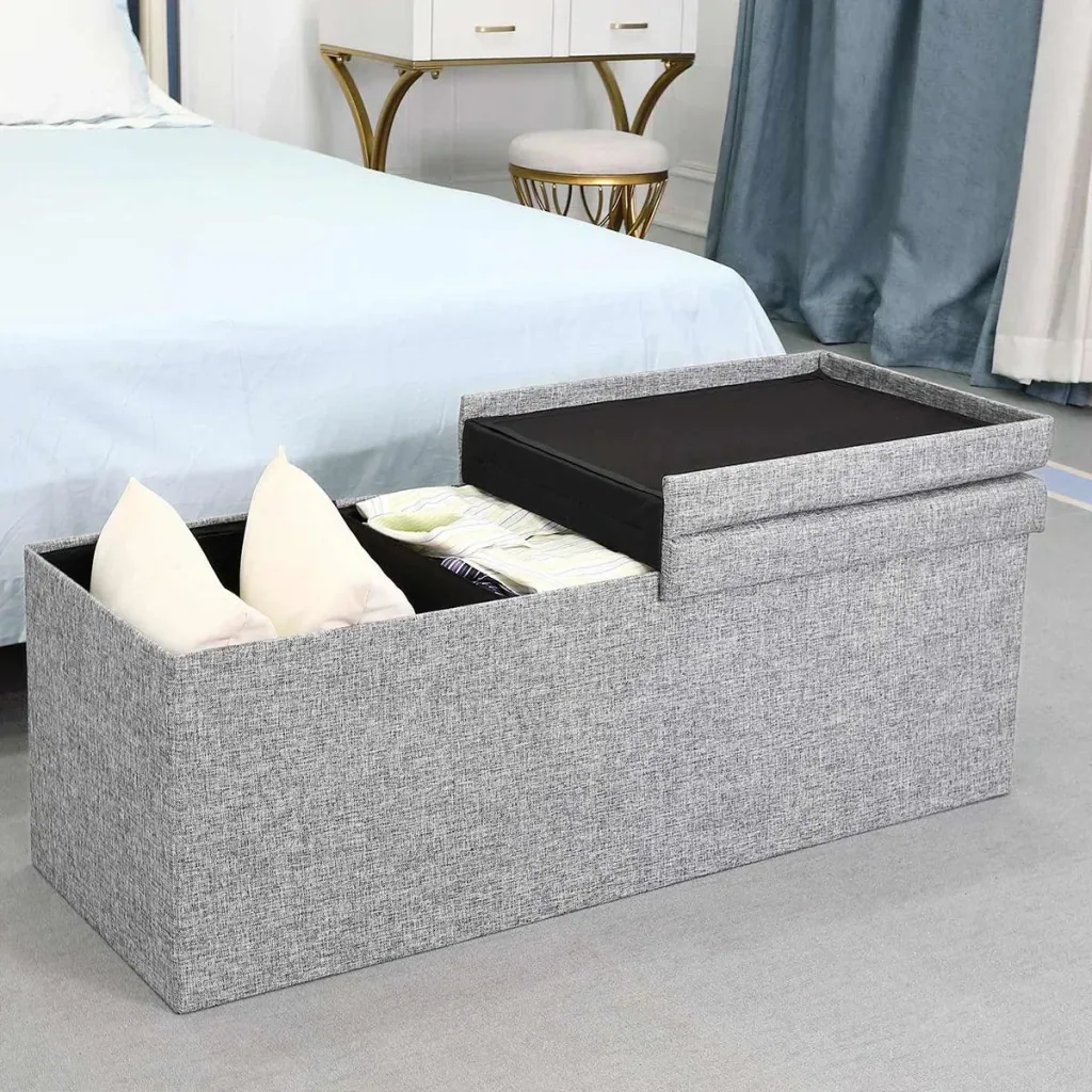 Klappbarer Sitzkasten mit Klappdeckel hellgrau - 115x38x38cm