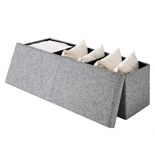 Klappbarer Sitzkasten mit Klappdeckel hellgrau - 115x38x38cm