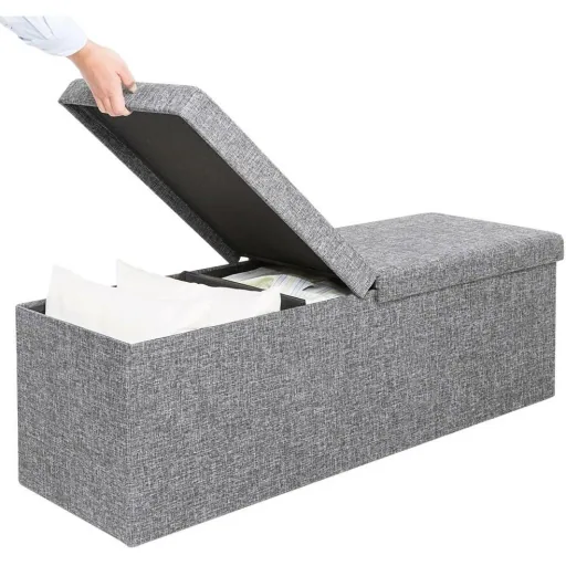 Klappbarer Sitzkasten mit Klappdeckel hellgrau - 115x38x38cm
