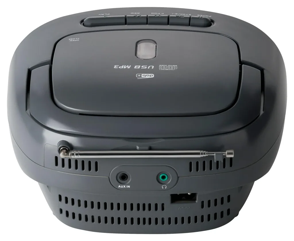 CD Radio Boombox mit DAB+/UKW-Radio, MP3/CD, Kassette und AUX-IN, grau