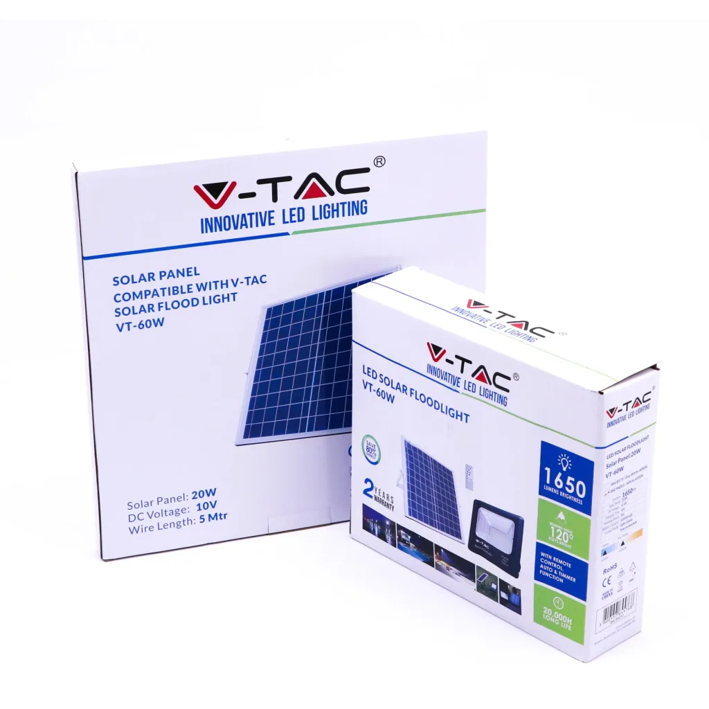 VT-60W Solarscheinwerfer mit separatem Solarpanel - 20W - 1650 Lumen - 4000K - Solarenergie