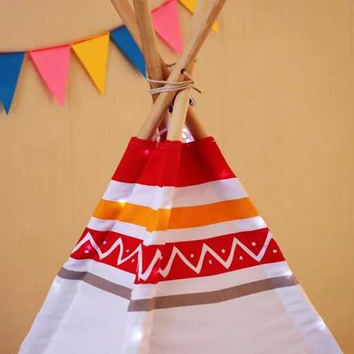 LED Tipi Zelt Rot / Weiss
