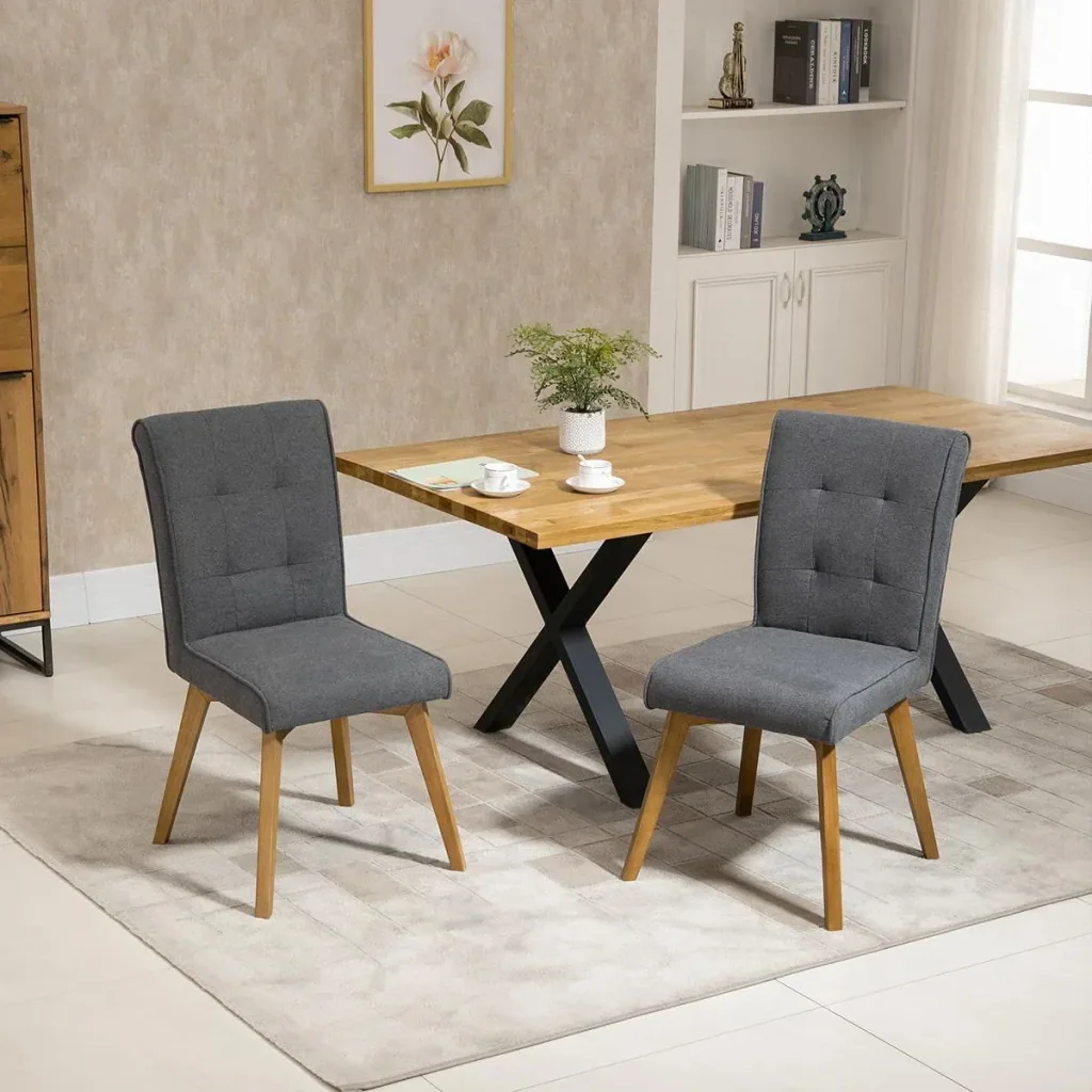 Esszimmerstühle 2er-Set mit Rückenlehne Leinen-Polyester-Gewebe Schaumstoff Gummiholz Grau 45 x 61,5 x 94 cm