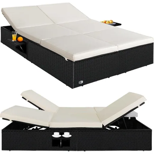 2-Personen-Liege Polyrotan schwarz - creme 193 x 116 x 33cm