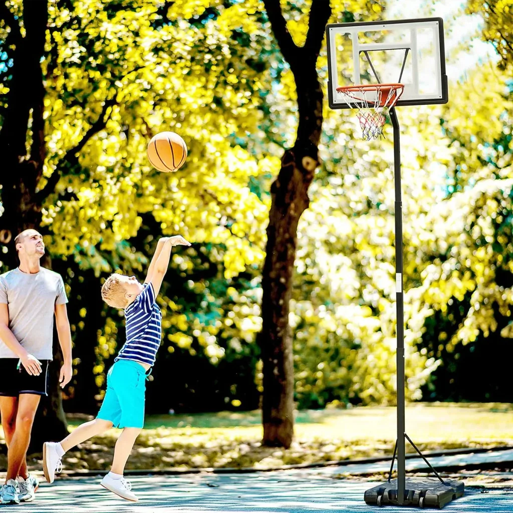 Mobiler Basketballständer Basketballkorb mit Ständer höhenverstellbar, Stahl+Kunststoff, Schwarz, 86 x 153 x 302-352 cm