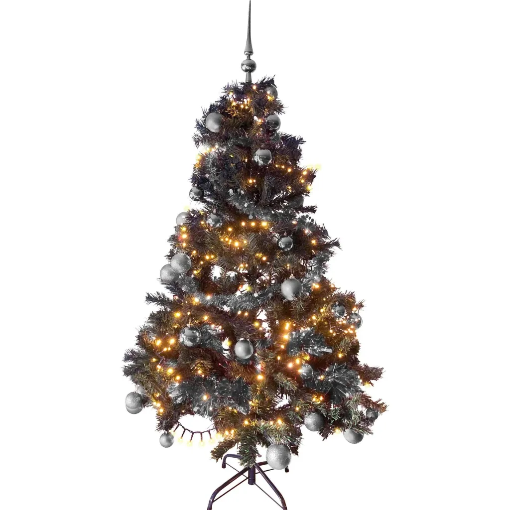 Schwarzwälder Weihnachtsbaum-Paket 180cm Silber + Weihnachtskugeln + Weihnachtsbeleuchtung + Weihnachtsgirlande + Schirm