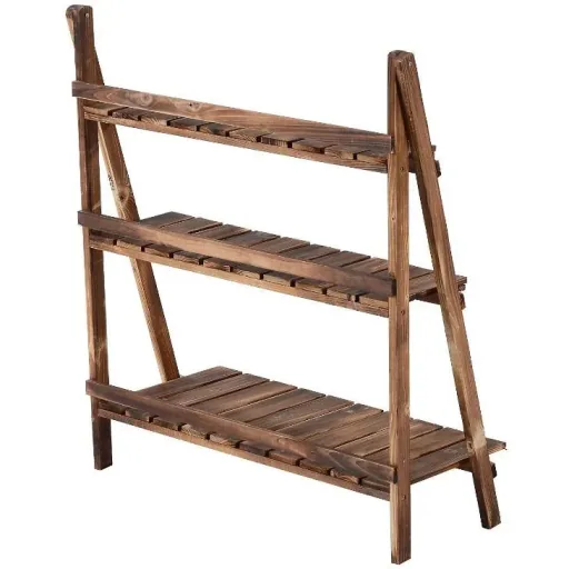 Pflanzentreppe L80 x W37 x H93cm Blumenregal 3 Stufen Tannenholz
