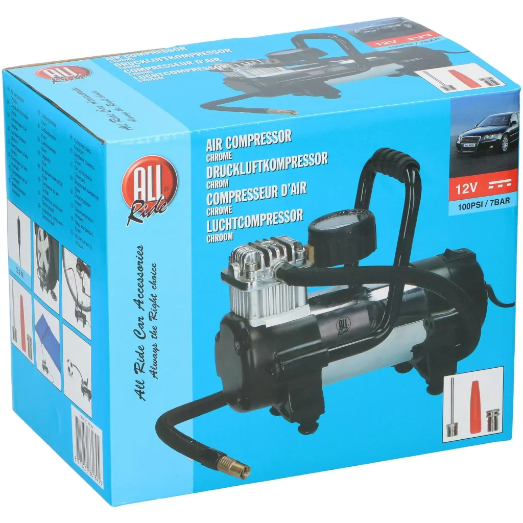 Luftkompressor - 100 PSI - 7 Bar - 12V inkl. Zubehör