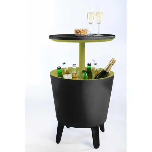 Beistelltisch mit Coolbar/Kühlbox/Partykühler - Grau/Grün - Ø50cm - 30L